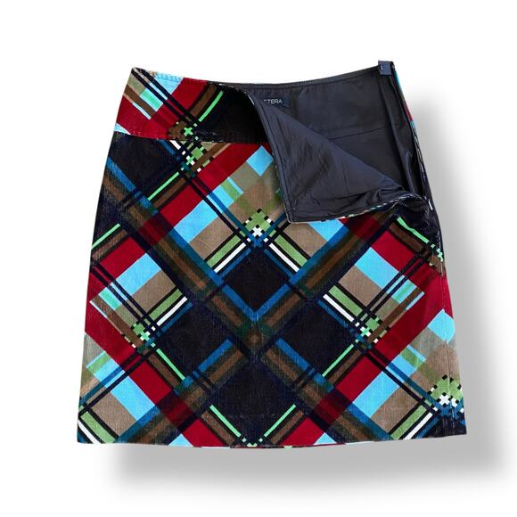 Etcetera Plaid Corduroy Mini Skirt Womens Size 0 Multicolor Preppy - Picture 5 of 7